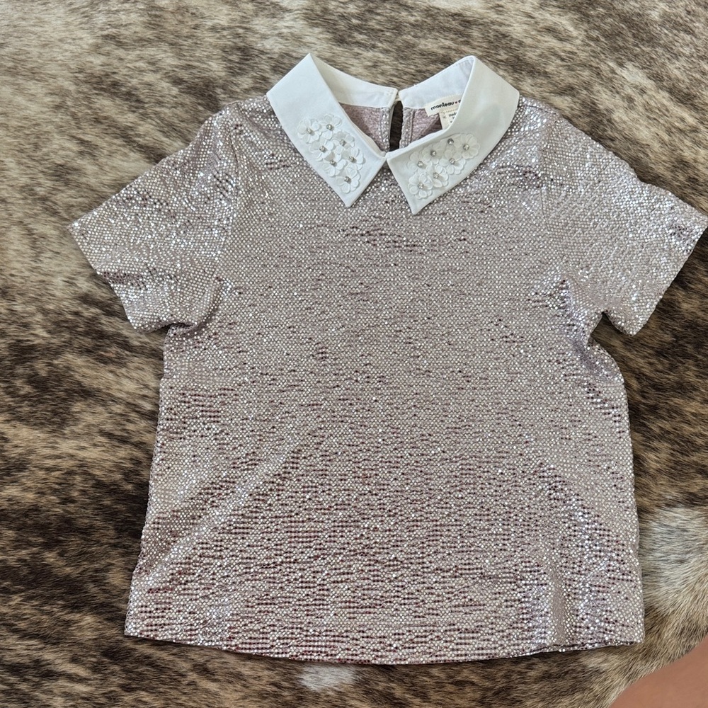 Shimmering Silver Kids Blouse with Embellished Collar